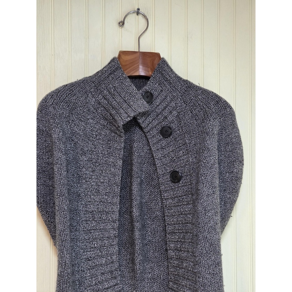 Theory Cardigan Sweater Womens Petite P‎ Gray Mock Neck Open Front Button Wool